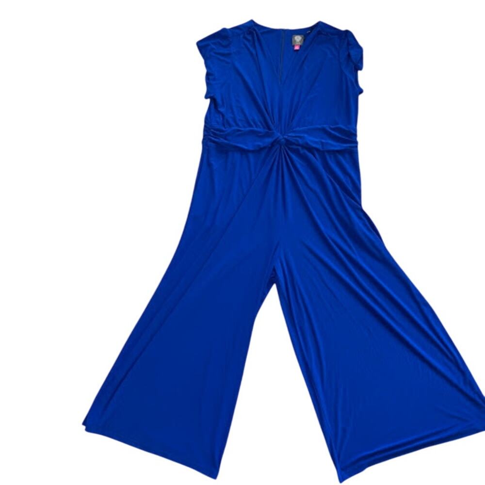 Vince Camuto Blue Wide Leg Jumpsuit V Neck Short Sleeve Plus 3X